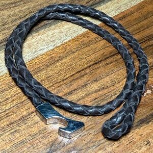 Miansai Brown Braided Leather doble Wrap Bracelet with SS.925